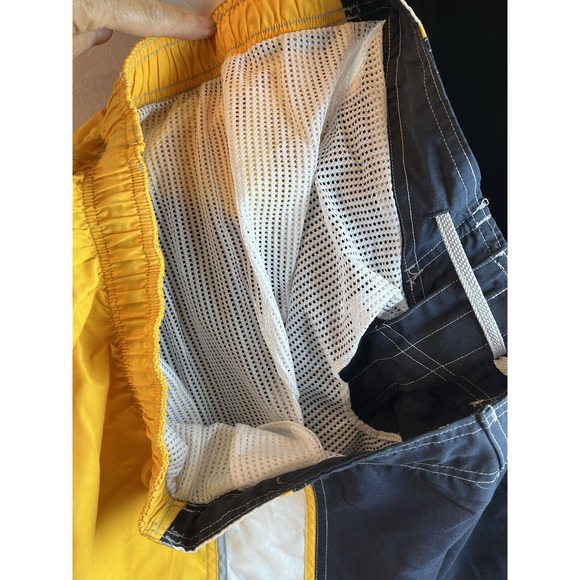 Men's Speedo Board Swim Trunks Navy Blue with White and Yellow Stripes, XXL, New - Picture 8 of 10